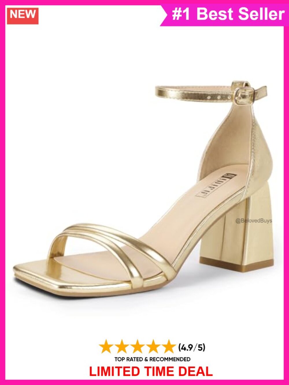Womens Strappy Chunky Block Heels Square Toe Heeled Sandals 3 Inch Ankle Strap